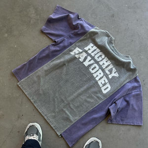 T-shirt personnalisé en coton épais, color-block, coupe carrée, coutures apparentes, style vintage, surdimensionné, délavé à l'acide pour homme - Product Image 5