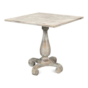 Vintage Style Teak Wood Pedestal Dining <b>Table</b> with Distressed Finish, Solid Wood <b>Square</b> <b>Table</b> for Cafe, Restaurant and Home Use - Product Image 1