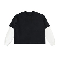 Camisetas de hombre de manga larga, estilo vintage, doble capa, estampado DTG, efecto desgastado, oversize, 280 gramos, estilo streetwear.
