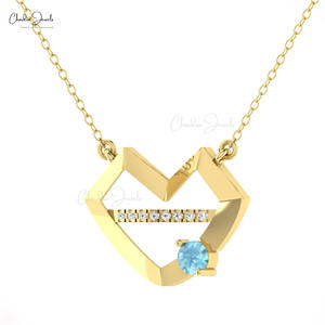 Oferta del Día de la Mujer: Collar con Colgante de Aguamarina y Diamantes de Corte Redondo de 0.24CTW en Oro Sólido de 14K con Cadena de Cable, a Precio de Fábrica - Product Image 2