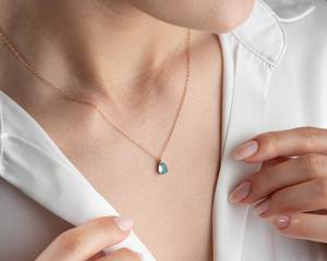 Collier pendentif goutte d'eau en topaze bleue, pierre de naissance de décembre, délicat, en argent 925 plaqué or rose 14 carats, bijoux ethniques certifiés IGI - Product Image 3