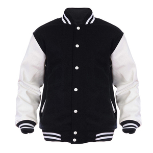 Men's Black White Varsity <b>Jacket</b> <b>Fleece</b> <b>Lining</b> Turn-down Collar Button Closure Casual Autumn Wear - Product Image 1