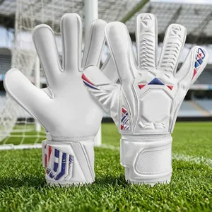 Gants de gardien de but unisexes en cuir à doigts entiers, blancs, paume antidérapante, sangle de poignet réglable, respirants, pour le sport - Product Image 5