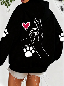 Women Hoodies Professional New Quality Ladies casual and elegant <b>polyester</b> <b>hoodie</b> with dog and heart shaped paw prints hood - Product Image 1