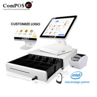Système de point de vente ComPOSxb POS1619 pour restaurant, écran tactile capacitif TFT LED de 15 pouces, terminal de caisse Intel Celeron Windows