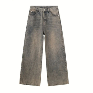 Pantalones de mezclilla de cintura media, estilo lápiz, lavado a la piedra, de algodón, corte holgado, estilo casual de otoño, para hombre, con botones, ligeros y transpirables - Product Image 1