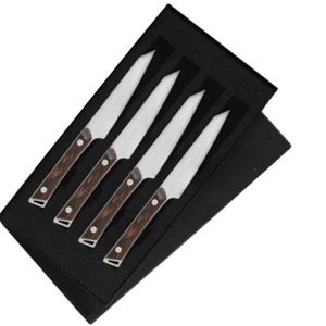 Juego de 4 cuchillos para carne de acero inoxidable con hojas afiladas y mangos de madera, en caja de regalo, para cortar carne de res en la mesa. - Product Image 2