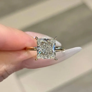 Anillo de Compromiso Solitario Sencillo con Diamante Cultivado en Laboratorio de Corte Princesa de 3 Quilates, Certificado por IGI, Chapado en Rodio, Oro Amarillo de 14K, Elegancia para Mujer - Product Image 1