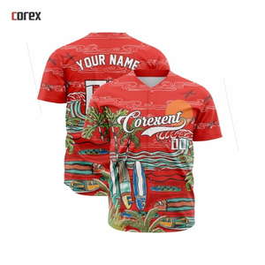 Corex Full Print <b>Baseball</b> Jersey Men's Red Summer Breathable Polyester Short Sleeve Sport Apparel - Product Image 2