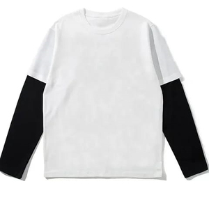 เสื้อยืดคอกลมแขนยาวทรงสลิมฟิตสองชั้น 300gsm แบบกำหนดเอง สไตล์ลำลองสำหรับผู้ชาย 2 in 1 ขายส่งเสื้อยืดสองชั้น - Product Image 4