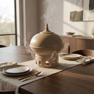 Plat de service en métal artisanal avec base découpée au laser et couvercle en dôme, pot de service traditionnel du Moyen-Orient pour restaurant et événements - Product Image 5