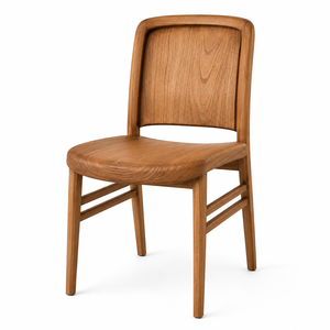 Chaise de salle à manger en teck massif, écologique, imperméable, stable, de style scandinave belge, avec dossier sculpté flottant, pour appartement - Product Image 1