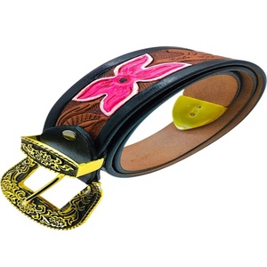 Personalized Design Multicolor Floral Hand Carving Original Cowhide Western Leather <b>Tooling</b> <b>Belt</b> for Men Women - Product Image 6