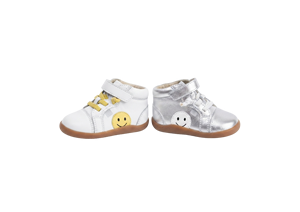 Chaussures montantes unisexe pour bébé en cuir véritable avec motif visage, fermeture à lacets, soutien de la voûte plantaire, semelle en caoutchouc antidérapante, blanches - Product Image 2