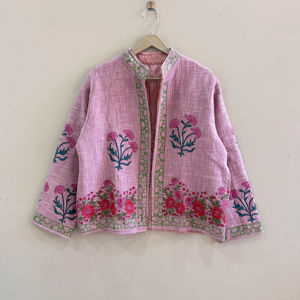 Chaqueta de algodón TNT hecha a mano con estampado de bloques para mujer, regalo para ella - Product Image 1
