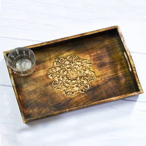 Plateau de service en bois rustique style ferme, finition vieillie, pour hôtel, maison, cuisine, table basse, vente en gros - Product Image 2