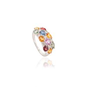 Bague d'éternité en or 18 carats avec saphir arc-en-ciel taille poire et diamants - Product Image 5