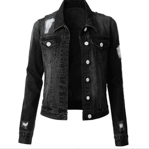 Veste en jean pour femme, style camionneur, manches longues, col rabattu, fermeture boutonnée, coton délavé, style printemps, respirante, vente en gros - Product Image 3