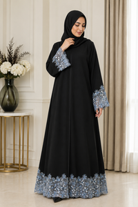 Black Muslim Abaya Lace Trim Maxi <b>Dress</b> Hooded Long Sleeve Women Traditional <b>Dress</b> for Party - Product Image 3