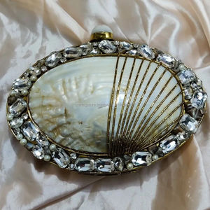 Wholesale Luxury Indian Bridal Clutch Handmade White Shell <b>Iron</b> Style Geometric Design Carved Metallic Accents Custom Gifts - Product Image 2
