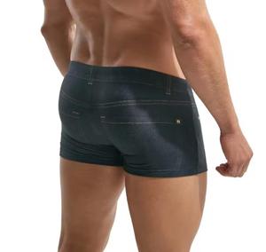 Shorts en jean pour homme, taille haute, couleur unie, coton, décontracté, respirant, style tissé, fermeture à cordon, logo avant, extensible - Product Image 4
