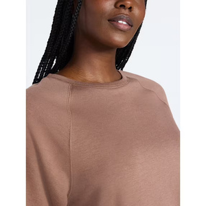Ensemble short 2 pièces en tricot marron pour femme, col rond, manches courtes, coupe ample, décontracté, toutes saisons - Product Image 3