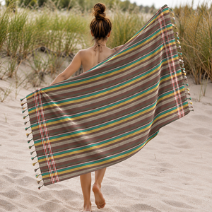 Toalla de Playa Kikoy de Estilo Turco, de Secado Rápido, Ecológica y Antiarena, Diseño Moderno, de Algodón, para Todas las Estaciones, a Precio Económico, de Proveedor Indio - Product Image 1