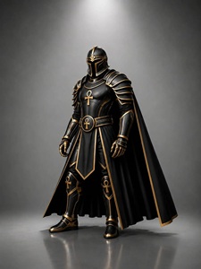 Armadura de Caballero de Metal Negro 3D Completa con Emblema Ankh Dorado y Capa, Armadura Coleccionable Religiosa - Product Image 2