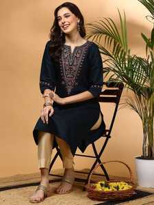 Indian Women Wear Mustard Rayon Kurti With Embroidered Neckline Regular Fit Midi Length Traditional Indian <b>Pakistani</b> Casual Wea - Product Image 6