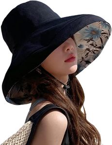 Sombrero de ala ancha con estampado floral para mujer, de lona de algodón, protección solar para la playa, estilo informal de primavera y verano, 54-56 cm - Product Image 1