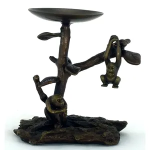 Fabricante OEM ODM de Portavelas Metálicos Hechos a Mano, Marca Privada, Exportación, Zahid Exports, Portavelas de Bronce con Diseño de Árbol de Monos, Redondo, Metálico - Product Image 1