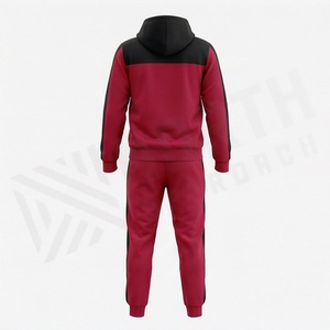 Survêtement à capuche pour homme, rouge et noir, avec fermeture éclair intégrale, poches latérales, vêtements de sport décontractés, tenue d'automne - Product Image 2