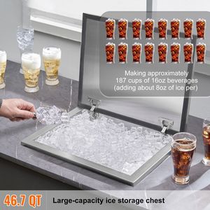 Seau à glace commercial en acier inoxydable de 40 qt, glacière à glace pilée de 20"L x 16"W x 13"H avec couvercle à charnière pour usage en cuisine extérieure - Product Image 6
