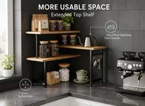 Modern Minimalist Wood Double Tier <b>Storage</b> <b>Rack</b> Standing <b>Kitchen</b> Countertop Organizer Durable Lacquer Finish Rectangle Shape - Product Image 4
