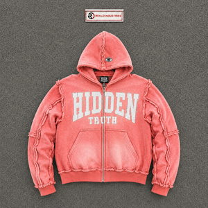 Sweat-shirt à capuche zippé rose oversize pour homme, motif 'Truth' imprimé, en molleton décontracté, avec poche avant à logo, pour l'automne - Product Image 5