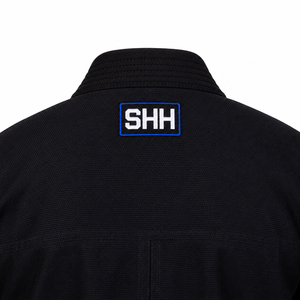 SHH Men's Black MMA Training Pants With <b>Blue</b> Drawstring And Front Logo Regular Fit Durable Polyester Adult Martial Arts Wear - Product Image 2