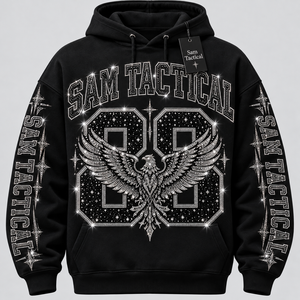 Sudadera con Capucha Negra para Hombre Sam Tactical, con Estampado de Letras con Pedrería, Estilo Hip Hop, Precio al por Mayor, OEM, Precio Económico, Personalización - Product Image 5