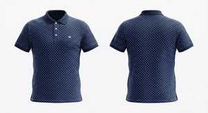 เสื้อโปโลผู้ชายสีน้ำเงินกรมท่าลายจุดสีขาว ขอบสีดำเรียบหรู แขนสั้น ผ้าฝ้ายลำลอง เสื้อกอล์ฟ เสื้อฤดูร้อน - Product Image 1