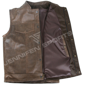 Men's Brown <b>Leather</b> Vests Fashion Turn Down Collar Moto Biker Waistcoat Male Slim Fit Motorcycle <b>Sleeveless</b> <b>Jacket</b> - Product Image 4