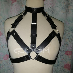 Harnais en cuir avec collier ajustable et anneau en O argenté - Product Image 4