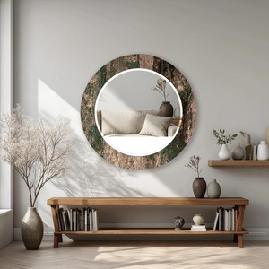Abstract Patina & Copper Leaf Handmade Crystal Glass <b>Round</b> <b>Wall</b> <b>Mirror</b> REHMAN CRAFT Contemporary - Product Image 1