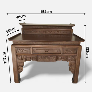 Mesa de Altar Antigua Grabada de Dos Niveles de Madera Singdora Tam Viet A09, Forma Rectangular, Reutilizable, Mueble Ancestral de Alta Calidad - Product Image 5
