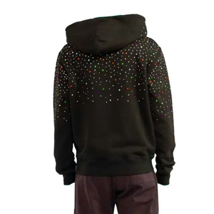 Sweat à capuche zippé en molleton de coton, coupe classique, style streetwear, avec logo en strass et effet délavé vintage, fabrication sur mesure - Product Image 6