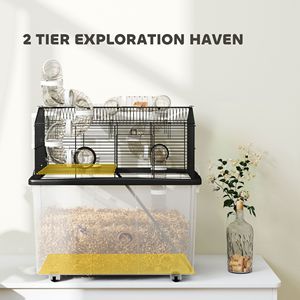 Gabbia per criceti a 2 livelli con sistema di tubi a vassoio profondo da 12 pollici, rampa per borraccia e ciotola per l'alimentazione - 23 x 17 x 22 pollici, Nera - Product Image 4