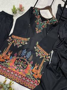 Ensemble 3 pièces tendance noir brodé Shalwar Kameez, tenue décontractée indienne et pakistanaise pour fêtes, en coton lawn, vente en gros - Product Image 5