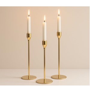 Architectural Brushed <b>Brass</b> Taper <b>Candlestick</b> Set of 3 Geometric Conical Base Metal Candle Spires with Goblet Cups - Product Image 3