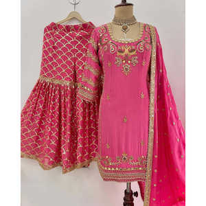 Magnifique ensemble indien et pakistanais pour les fêtes, haut et sharara dupatta, élégant - Product Image 4