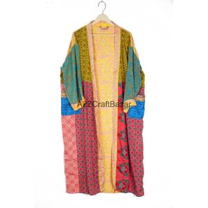 Kimono vintage de luxe en soie patchwork, robe de chambre pour femme, peignoir, chemise de nuit, tenue de plage bohème sexy - Product Image 3
