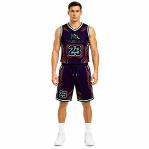 Ensemble d'uniformes de basketball géométriques personnalisés pour hommes, maillot et short en mesh par sublimation, tenue de sport d'équipe, kit d'équipement de jeu, vente OEM pour professionnels - Product Image 2