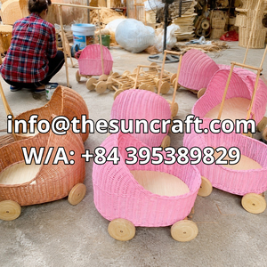 Poussette en rotin écologique pour poupées, chariot de jeu en canne naturelle, mobilier de chambre d'enfant bohème, cadeau de jeu d'imitation pour enfants - Product Image 6